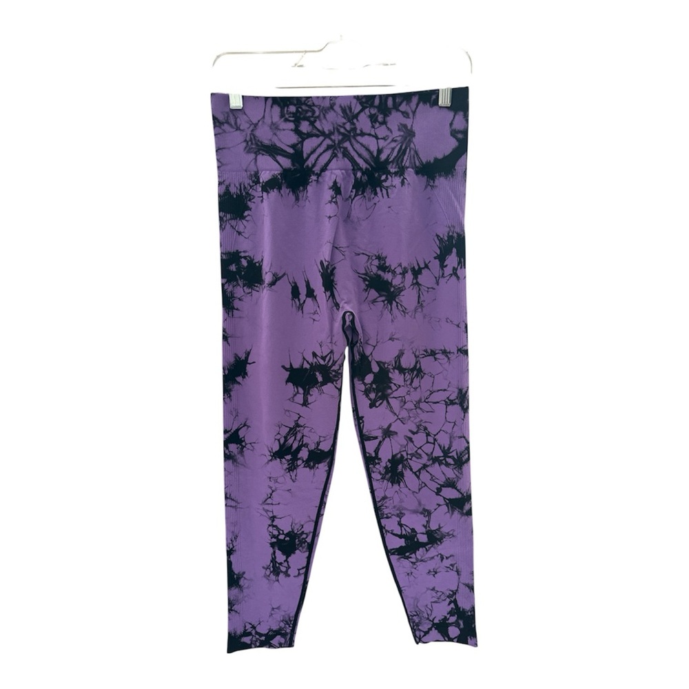 Purple Black Tie Dye Cropped Leggings XL Stretch Athleisure